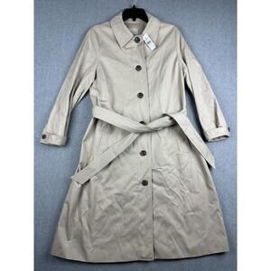 LOFT Coat Womens Medium Beige Cotton Long Trench Belted Button Lined Work NWT